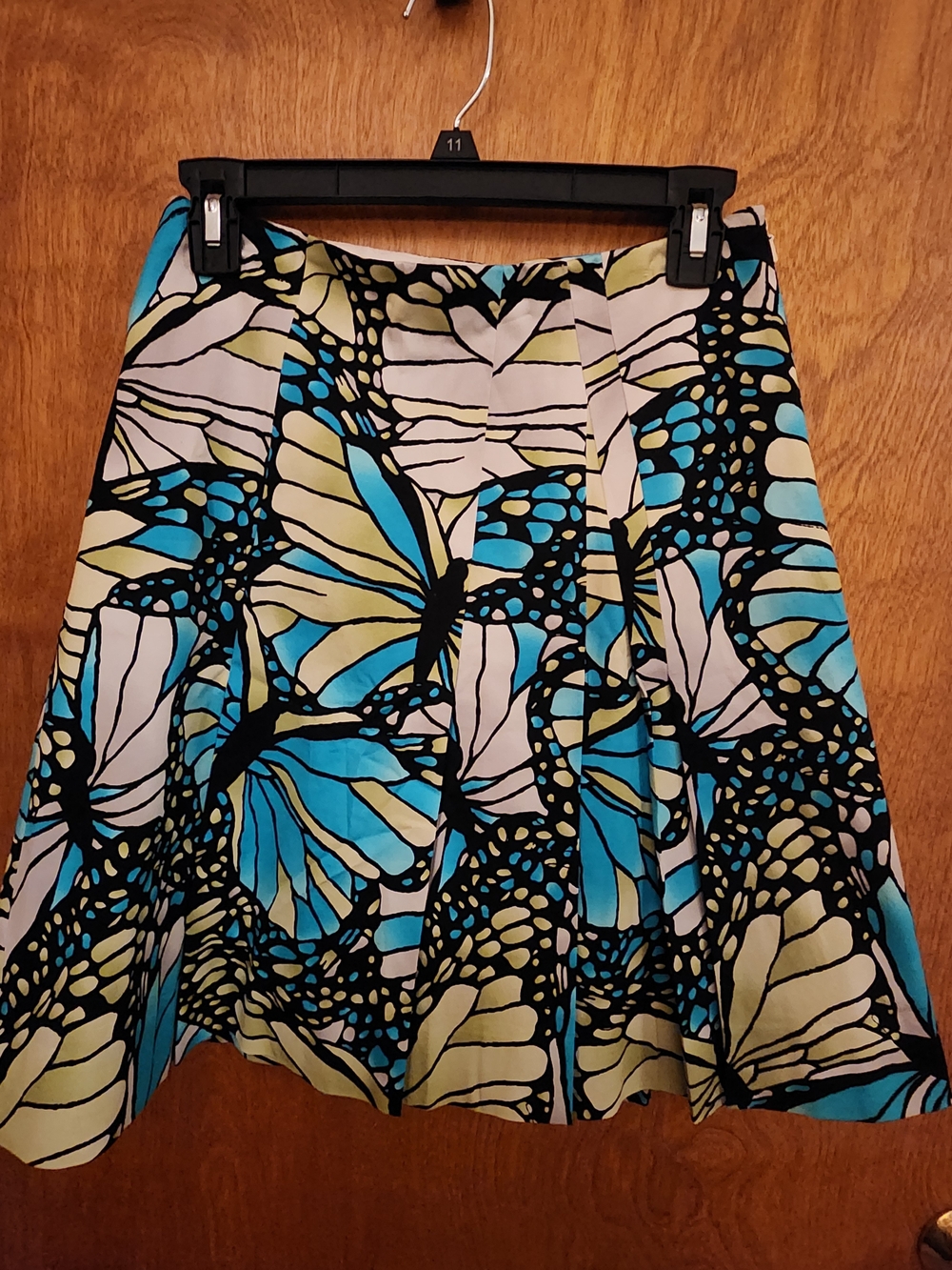 Etcetera Blue, Cream & Black Butterfly-Print Circle Skirt